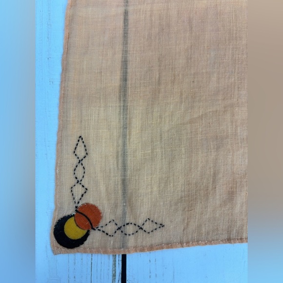 VINTAGE 30's-40's Handmade Handkerchiefs Set Of 2 Patterned 12x11 & Orange 11x11 - Picture 6 of 8